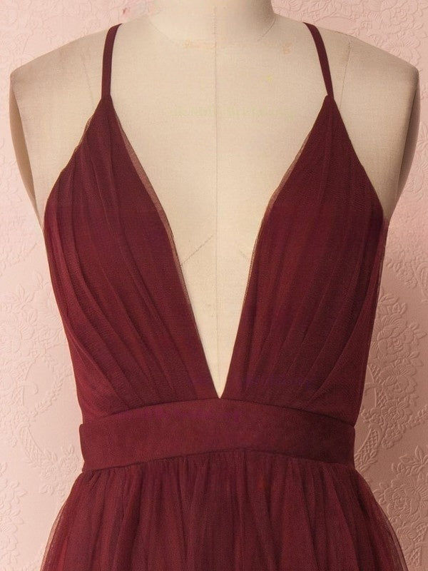 A-line V-neck Tulle Floor-length Bridesmaid Dresses with Sashes / Ribbons