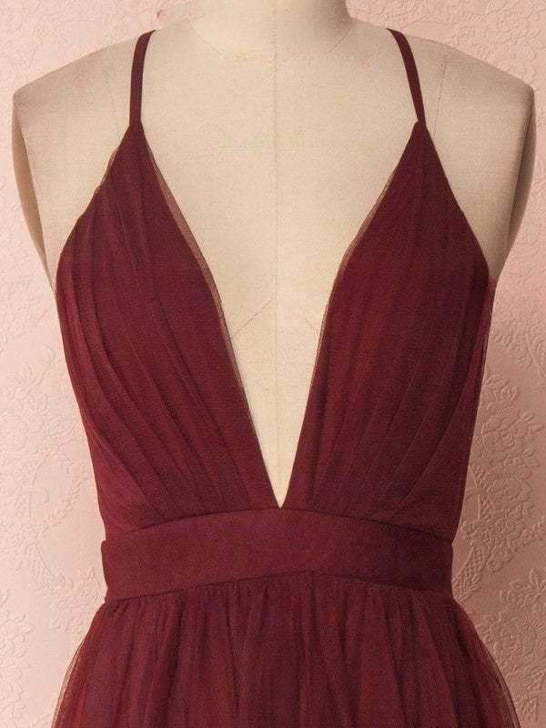 A-line V-neck Tulle Floor-length Bridesmaid Dresses with Sashes / Ribbons