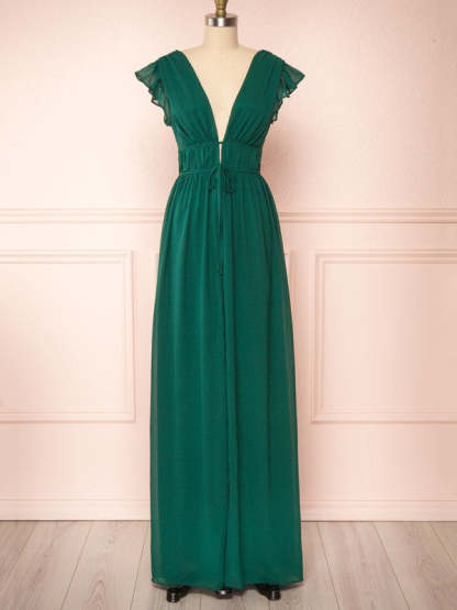 A-line V-neck Chiffon Floor-length Bridesmaid Dresses with Sashes/Ribbons