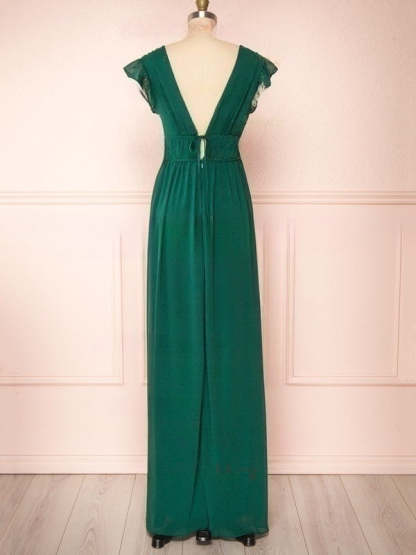 A-line V-neck Chiffon Floor-length Bridesmaid Dresses with Sashes/Ribbons