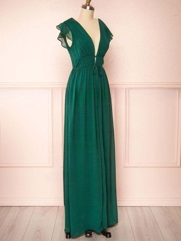 A-line V-neck Chiffon Floor-length Bridesmaid Dresses with Sashes/Ribbons
