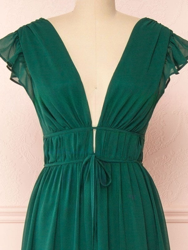 A-line V-neck Chiffon Floor-length Bridesmaid Dresses with Sashes/Ribbons