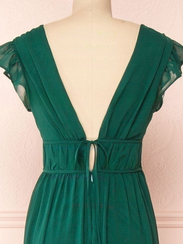 A-line V-neck Chiffon Floor-length Bridesmaid Dresses with Sashes/Ribbons