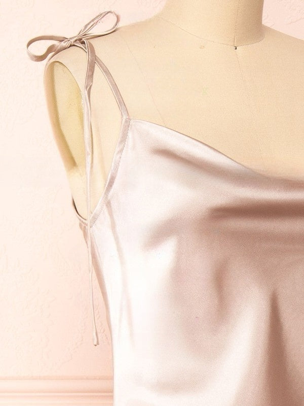Ruffles Bridesmaid Dresses in Silk-like Satin with Cowl Neck Sheath/Column Tea-length