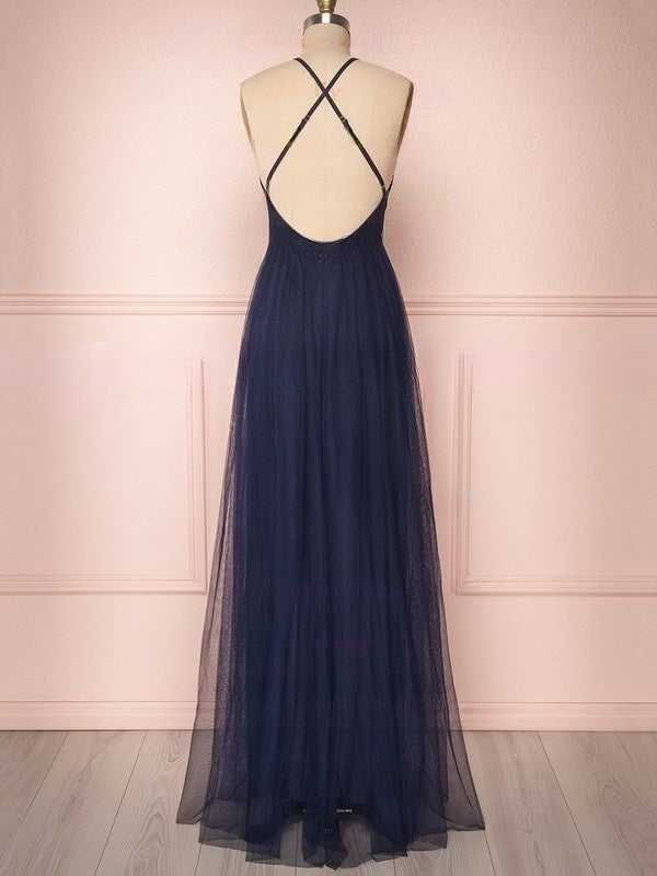 A-line V-neck Tulle Floor-length Ruffles Bridesmaid Dresses