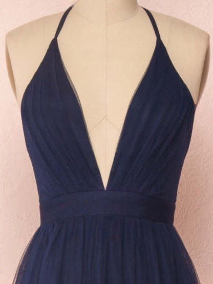 A-line V-neck Tulle Floor-length Ruffles Bridesmaid Dresses