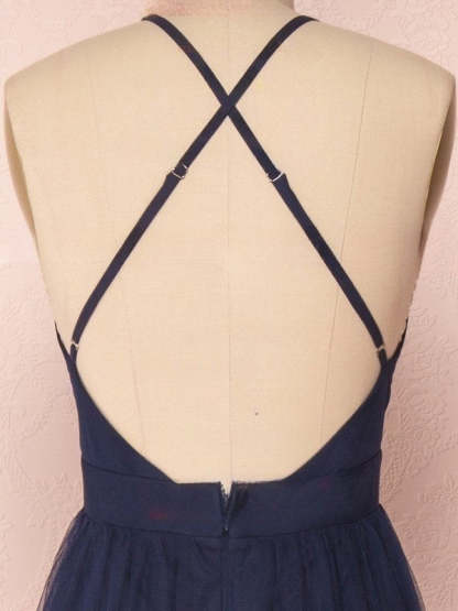 A-line V-neck Tulle Floor-length Ruffles Bridesmaid Dresses