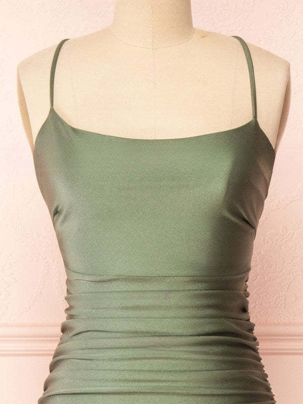 Silk-like Satin Floor-length Ruffles Bridesmaid Dress in Sheath/Column Scoop Neck Style
