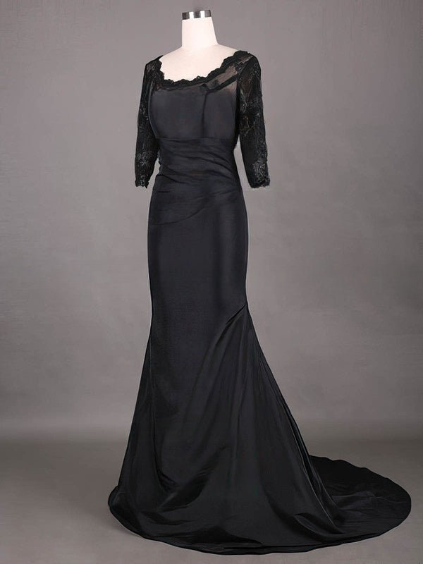 Vintage Black Taffeta Lace 1/2 Sleeve Sheath/Column Scoop Neck Mother of the Bride Dress