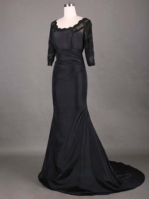 Vintage Black Taffeta Lace 1/2 Sleeve Sheath/Column Scoop Neck Mother of the Bride Dress