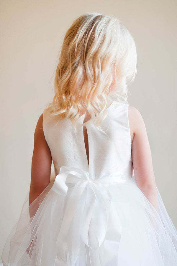 A-line Scoop Neck Satin Tulle Ankle-length Sashes / Ribbons Flower Girl Dress