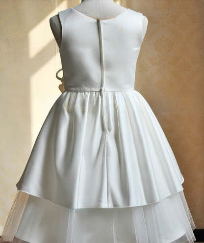 A-line Square Neckline Satin Tulle Ankle-length Ruffles Flower Girl Dresses