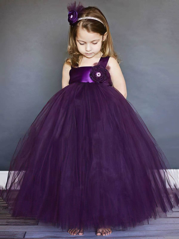 Beautiful Ball Gown Square Neckline Tulle Flower Girl Dresses with Sashes/Ribbons