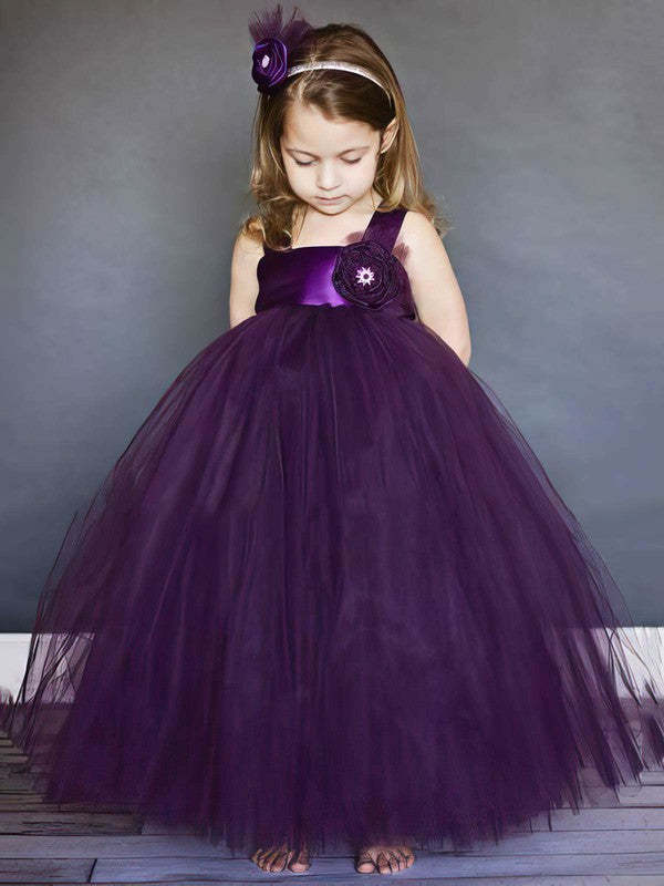 Beautiful Ball Gown Square Neckline Tulle Flower Girl Dresses with Sashes/Ribbons