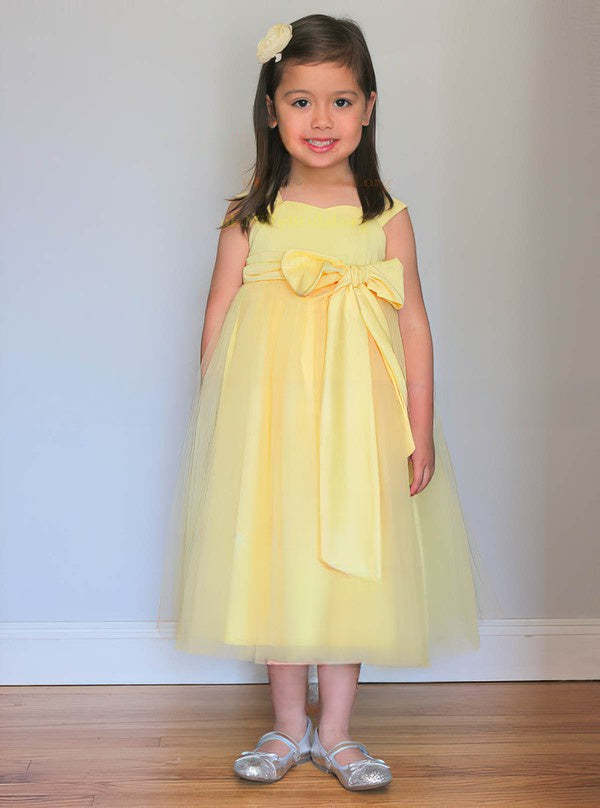 A-line Scoop Neck Tulle Tea-length Bow Flower Girl Dresses