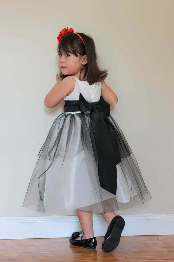 A-line Square Neckline Tulle Tea-length Flower Girl Dresses with Sashes / Ribbons