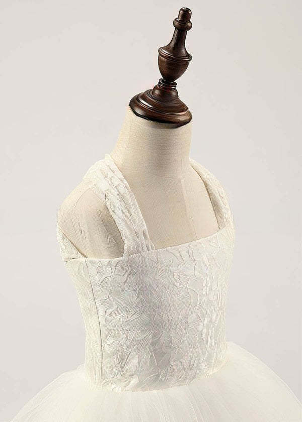 A-line Square Neckline Lace Tulle Floor-length Ruffles Flower Girl Dress
