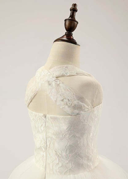 A-line Square Neckline Lace Tulle Floor-length Ruffles Flower Girl Dress