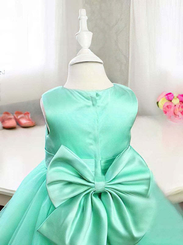 Scoop Neck Tulle Tea-length Ball Gown with Bow Flower Girl Dresses