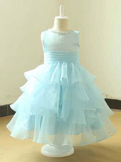 A-line Scoop Neck Tiered Flower Girl Dresses in Organza Tea-Length