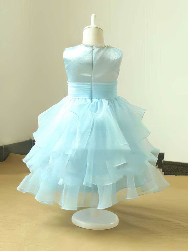 A-line Scoop Neck Tiered Flower Girl Dresses in Organza Tea-Length