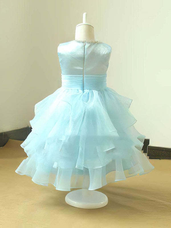 A-line Scoop Neck Tiered Flower Girl Dresses in Organza Tea-Length
