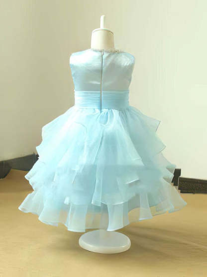 A-line Scoop Neck Tiered Flower Girl Dresses in Organza Tea-Length
