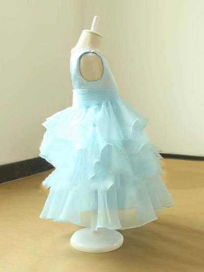 A-line Scoop Neck Tiered Flower Girl Dresses in Organza Tea-Length