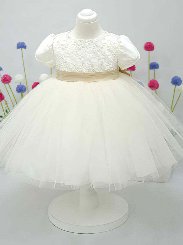 Satin Tulle Ball Gown with Bow and Flower - Perfect for Girls!
