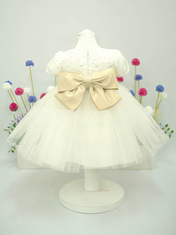 Satin Tulle Ball Gown with Bow and Flower - Perfect for Girls!