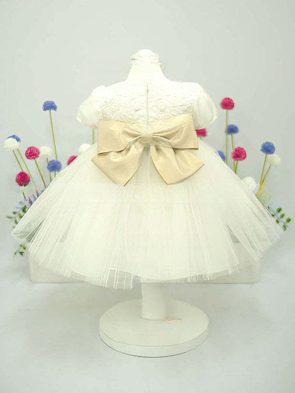 Satin Tulle Ball Gown with Bow and Flower - Perfect for Girls!