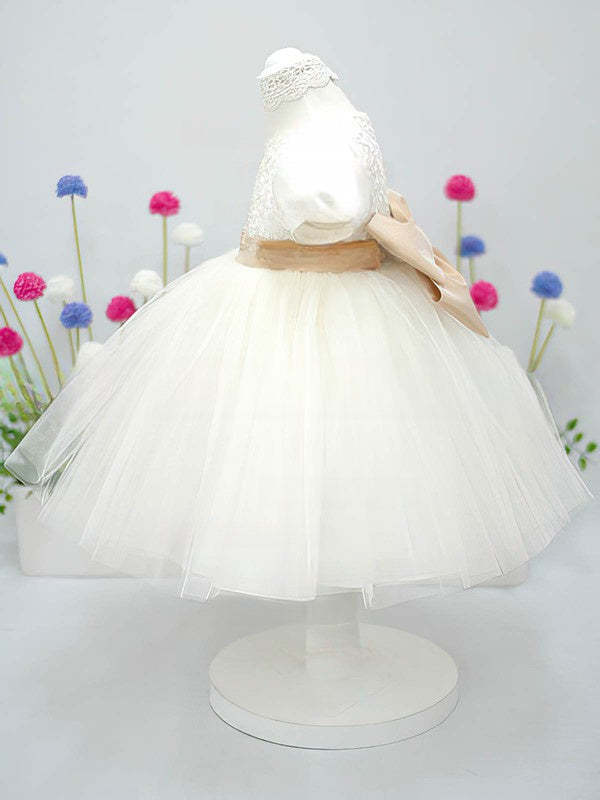 Satin Tulle Ball Gown with Bow and Flower - Perfect for Girls!