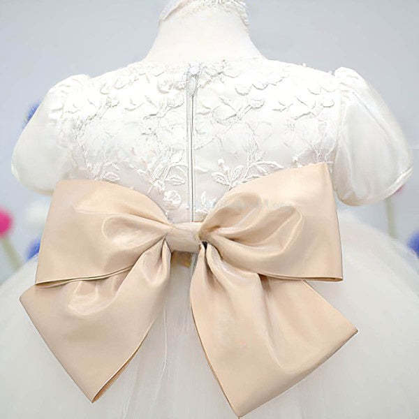 Satin Tulle Ball Gown with Bow and Flower - Perfect for Girls!