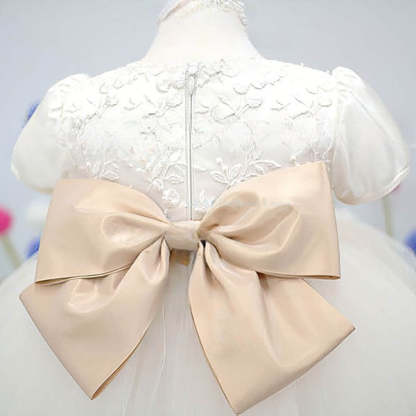 Satin Tulle Ball Gown with Bow and Flower - Perfect for Girls!