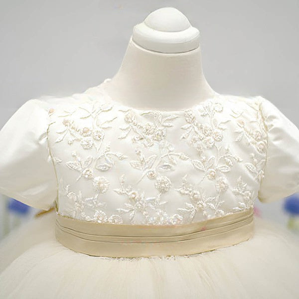 Satin Tulle Ball Gown with Bow and Flower - Perfect for Girls!