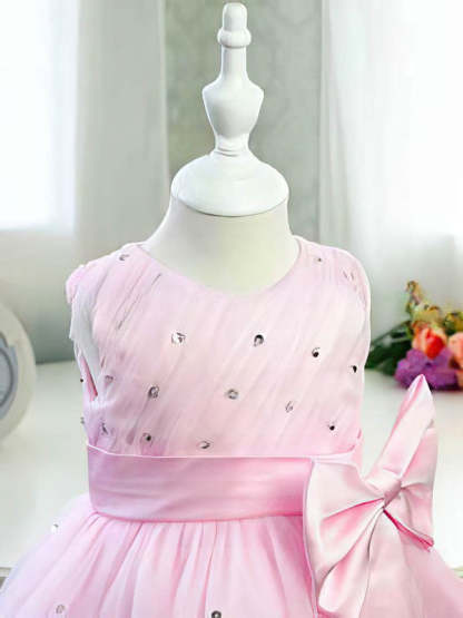 Gorgeous Ball Gown Scoop Neck Satin Tulle Tea-length Beading Flower Girl Dresses