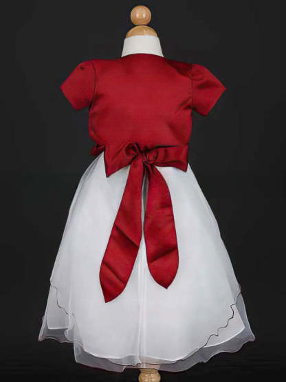 Scoop Neck Ball Gown Satin Tulle Flower Girl Dress with Sashes and Ribbons