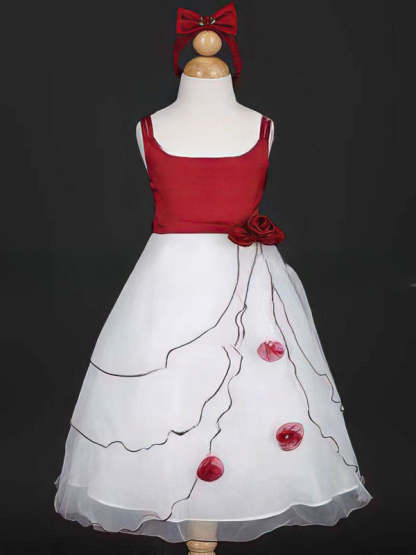 Scoop Neck Ball Gown Satin Tulle Flower Girl Dress with Sashes and Ribbons