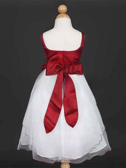 Scoop Neck Ball Gown Satin Tulle Flower Girl Dress with Sashes and Ribbons