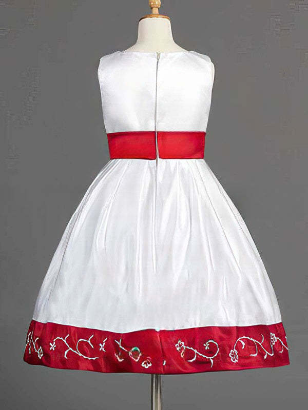 A-line Scoop Neck Satin Knee-length Bow Flower Girl Dresses