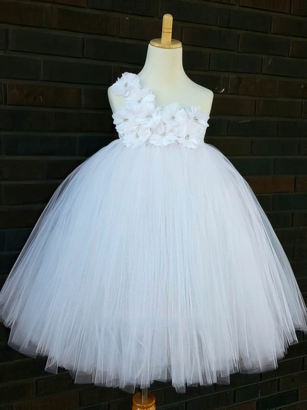 Empire One Shoulder Tulle Sashes Flower Girl Dress