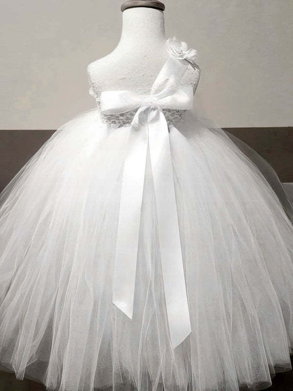 Empire One Shoulder Tulle Sashes Flower Girl Dress