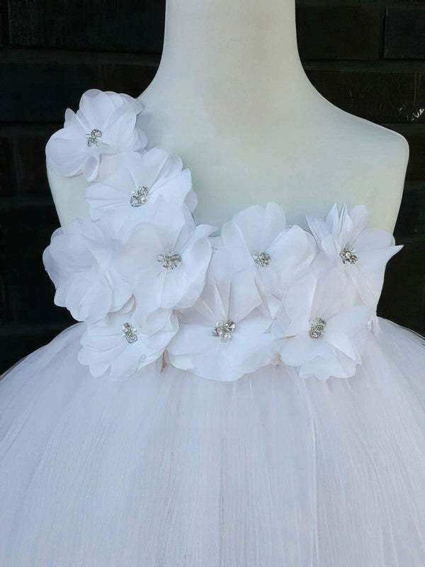 Empire One Shoulder Tulle Sashes Flower Girl Dress