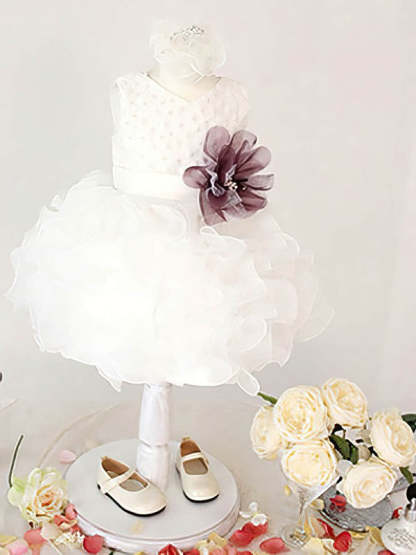 Organza Ball Gown Scoop Neck Knee-length Flower Girl Dresses with Beading