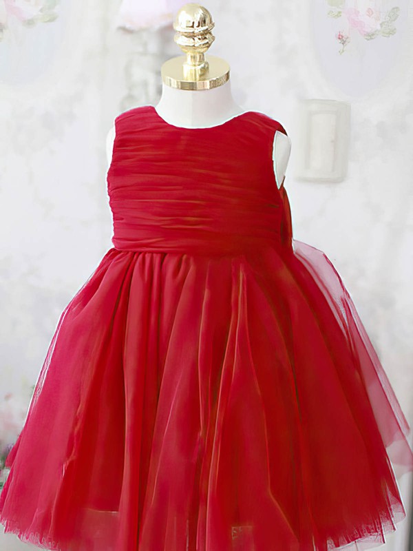 Scoop Neck Tulle Elastic Woven Satin Ankle-length Flower Girl Dresses for Ball Gowns