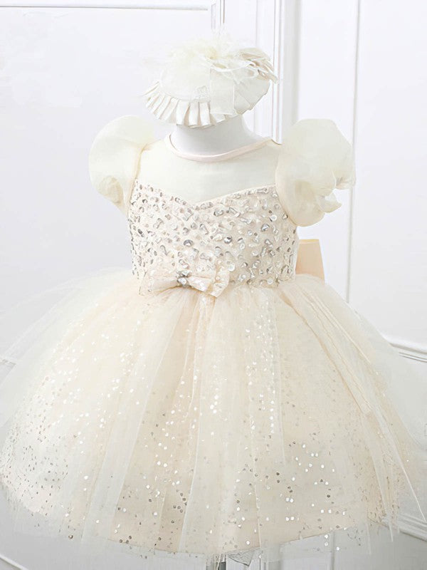 Satin Tulle Knee-length Ball Gown with Beading and Flower Girl Dresses