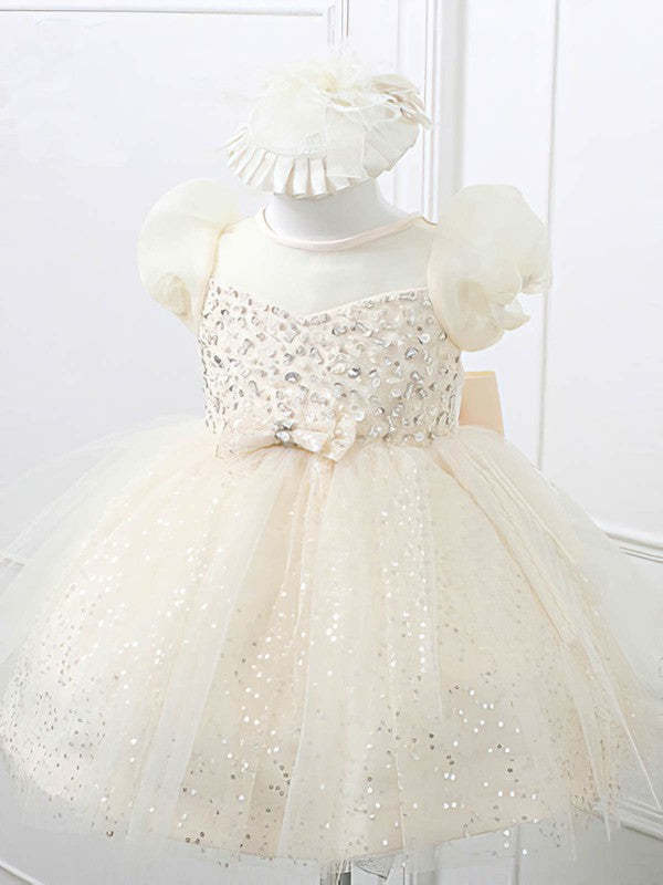 Satin Tulle Knee-length Ball Gown with Beading and Flower Girl Dresses