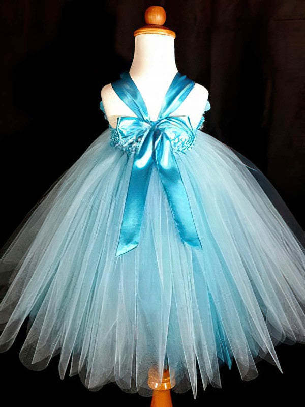 Empire Halter Tulle Flower Girl Dresses with Sashes & Ribbons