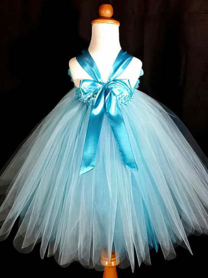 Empire Halter Tulle Flower Girl Dresses with Sashes & Ribbons