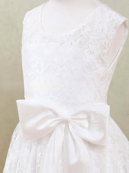 Sashes / Ribbons Flower Girl Dress - A-line Scoop Neck Lace Ankle-length